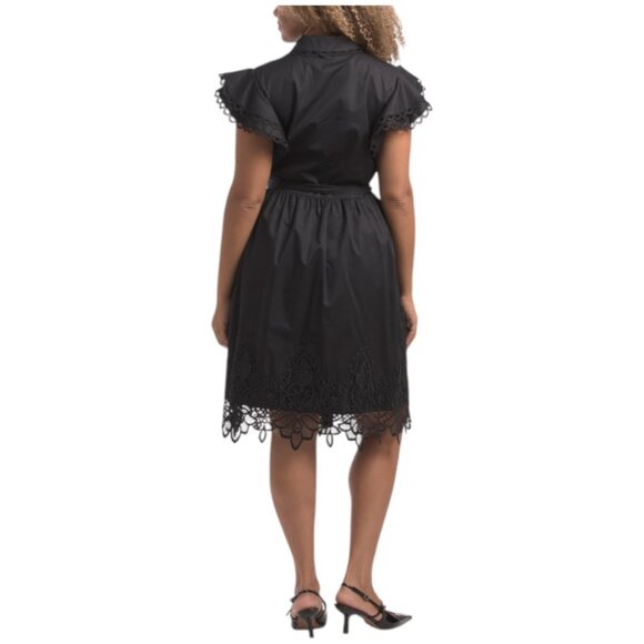 ELIE TAHARI Double Ruffle Short Sleeve Dress With Lace Trim Collar And Placket - Picture 2 of 2